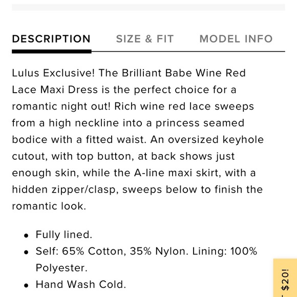 NWT Lulus Brilliant Babe Wine Red Lace Maxi Dress sz S - Picture 11 of 11